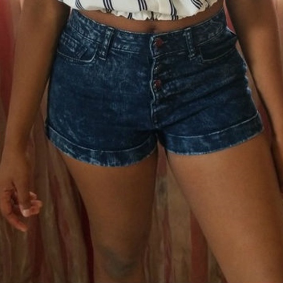 Forever 21 Pants - F21 Dark blue acid wash high waisted shorts